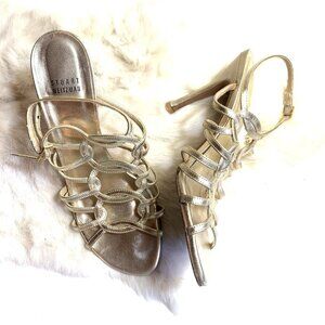 Stuart Weitzman Women's Strappy Heeled Sandal Shoe Fancy 8 Gold